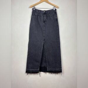 Mango Washed Black Charcoal Denim Maxi Skirt Mid Rise M Grunge Streetwear